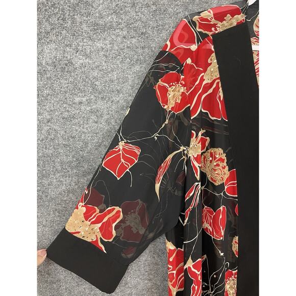 Kimono Duster Black Floral Print Open Front Lightweight OS Boho - Picture 5 of 12